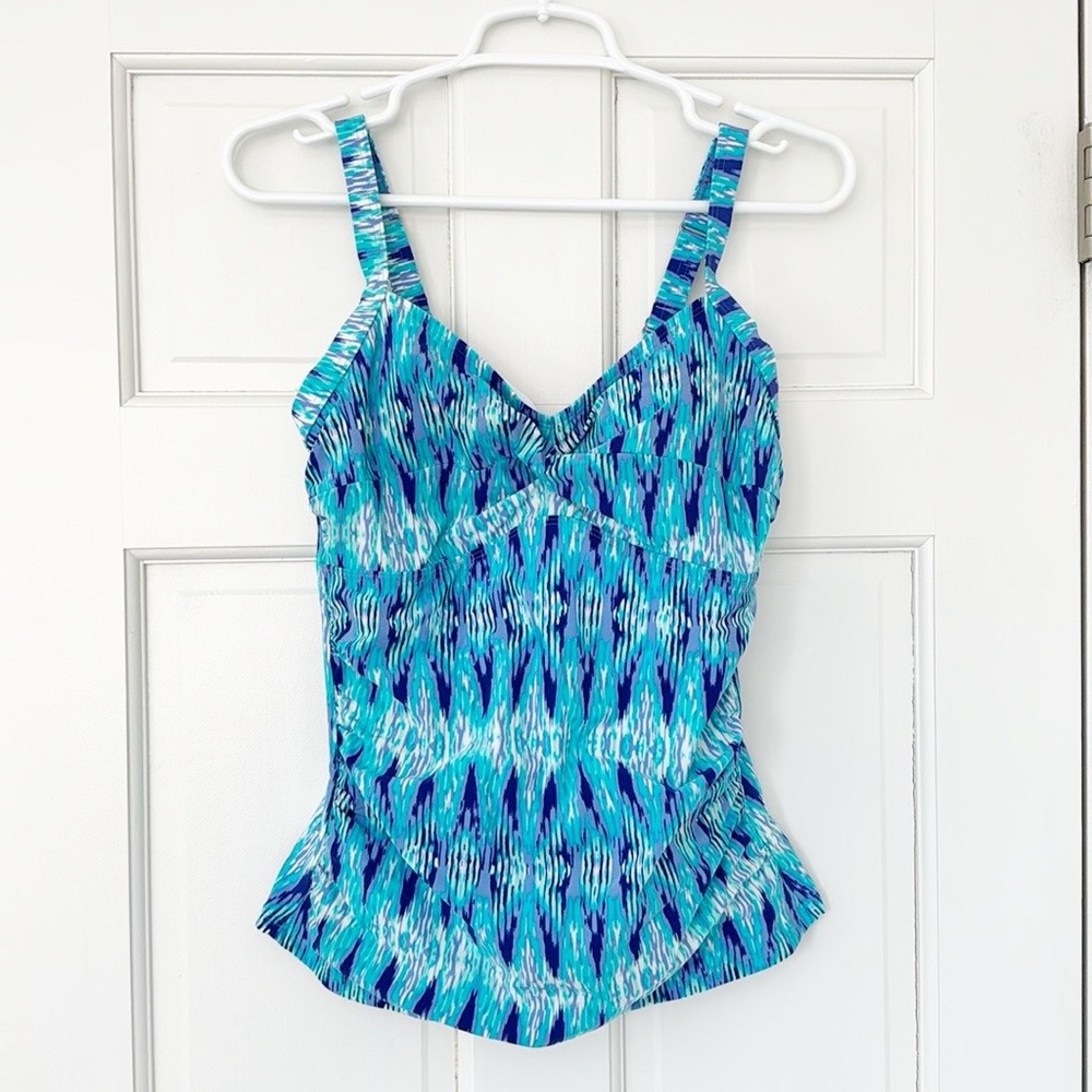 L.L.BEAN swim tankini size 8 blue white adjustable straps UPF 50+